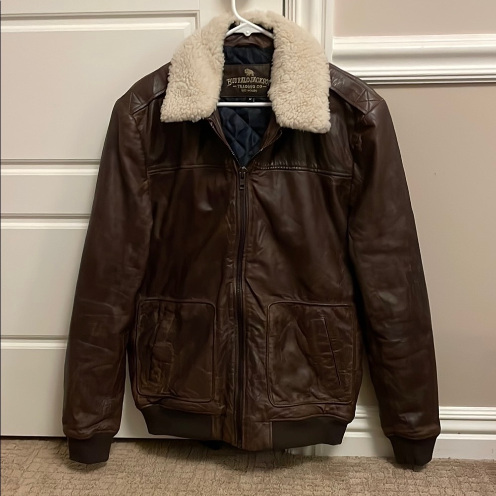 Brown Leather Jacket with Shearling Collar